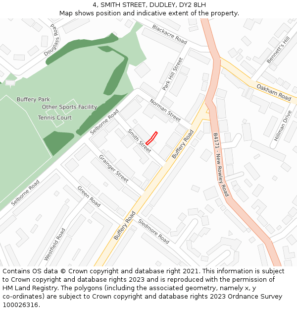 4, SMITH STREET, DUDLEY, DY2 8LH: Location map and indicative extent of plot