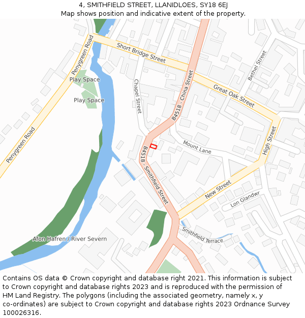 4, SMITHFIELD STREET, LLANIDLOES, SY18 6EJ: Location map and indicative extent of plot