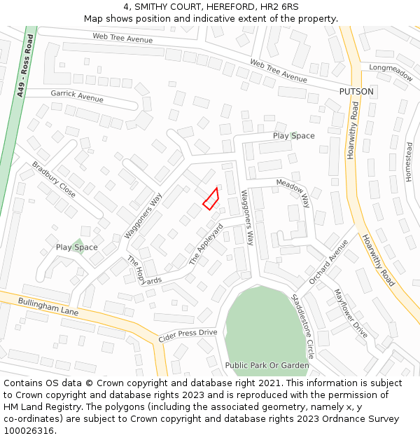 4, SMITHY COURT, HEREFORD, HR2 6RS: Location map and indicative extent of plot