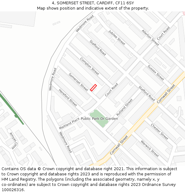 4, SOMERSET STREET, CARDIFF, CF11 6SY: Location map and indicative extent of plot