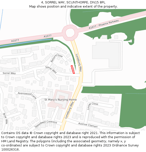 4, SORREL WAY, SCUNTHORPE, DN15 8PL: Location map and indicative extent of plot