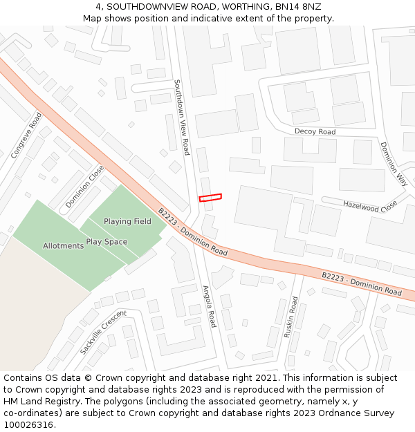 4, SOUTHDOWNVIEW ROAD, WORTHING, BN14 8NZ: Location map and indicative extent of plot