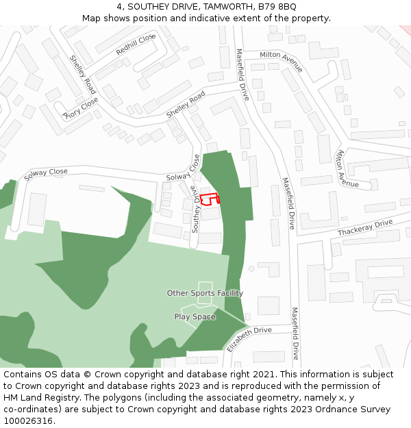 4, SOUTHEY DRIVE, TAMWORTH, B79 8BQ: Location map and indicative extent of plot