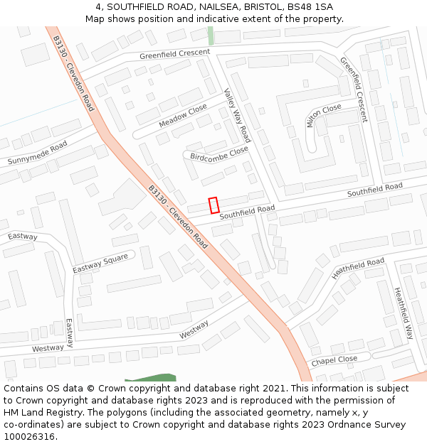 4, SOUTHFIELD ROAD, NAILSEA, BRISTOL, BS48 1SA: Location map and indicative extent of plot