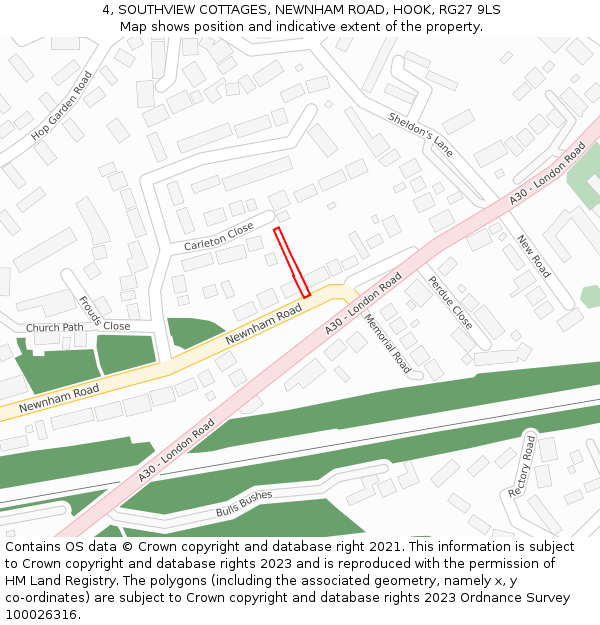 4, SOUTHVIEW COTTAGES, NEWNHAM ROAD, HOOK, RG27 9LS: Location map and indicative extent of plot