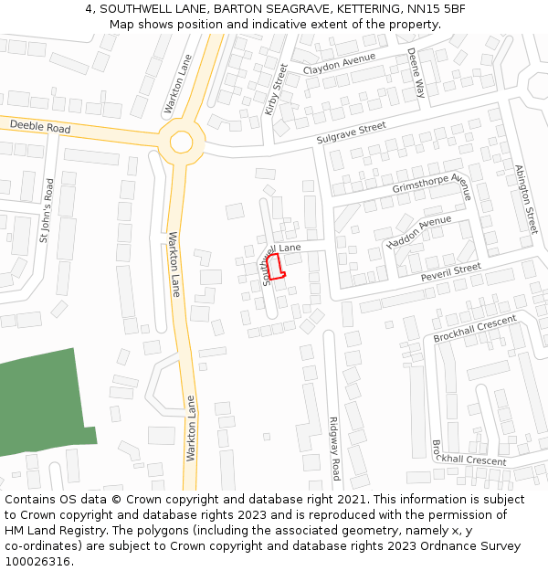 4, SOUTHWELL LANE, BARTON SEAGRAVE, KETTERING, NN15 5BF: Location map and indicative extent of plot