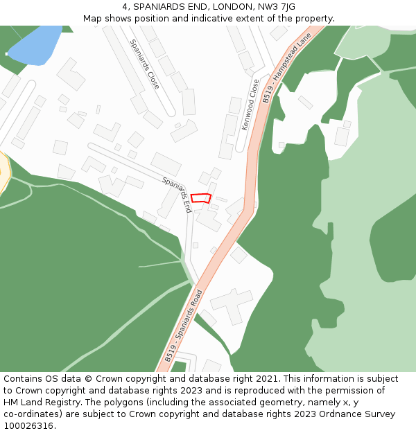 4, SPANIARDS END, LONDON, NW3 7JG: Location map and indicative extent of plot