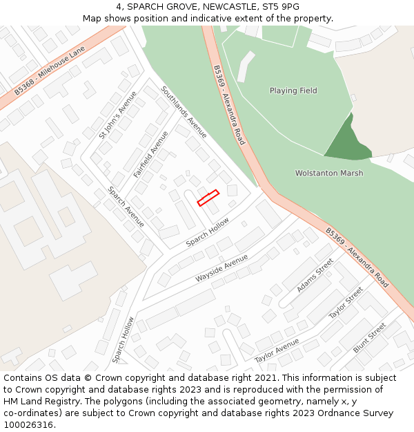 4, SPARCH GROVE, NEWCASTLE, ST5 9PG: Location map and indicative extent of plot