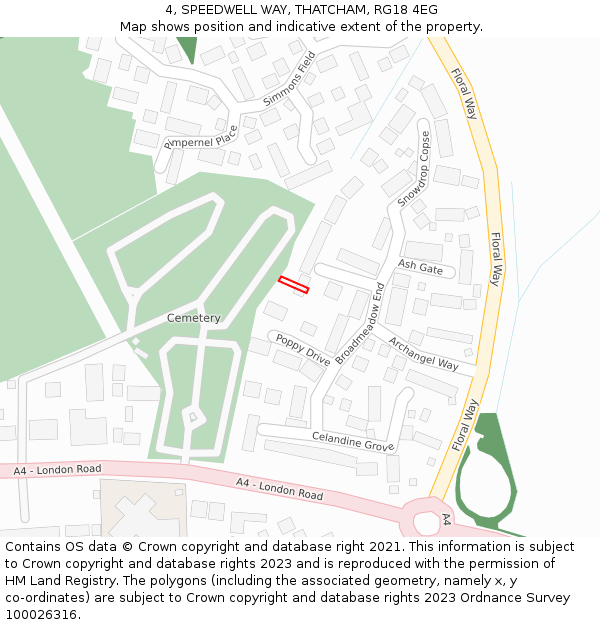 4, SPEEDWELL WAY, THATCHAM, RG18 4EG: Location map and indicative extent of plot