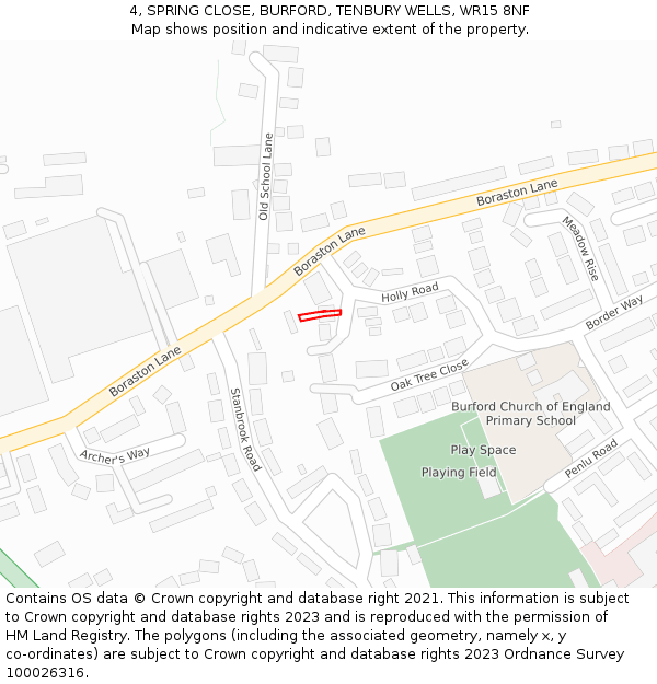 4, SPRING CLOSE, BURFORD, TENBURY WELLS, WR15 8NF: Location map and indicative extent of plot