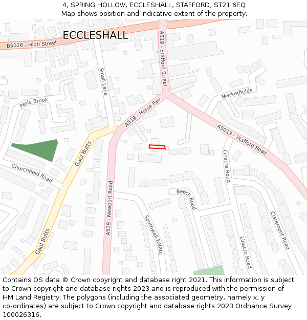 4, SPRING HOLLOW, ECCLESHALL, STAFFORD, ST21 6EQ: Location map and indicative extent of plot