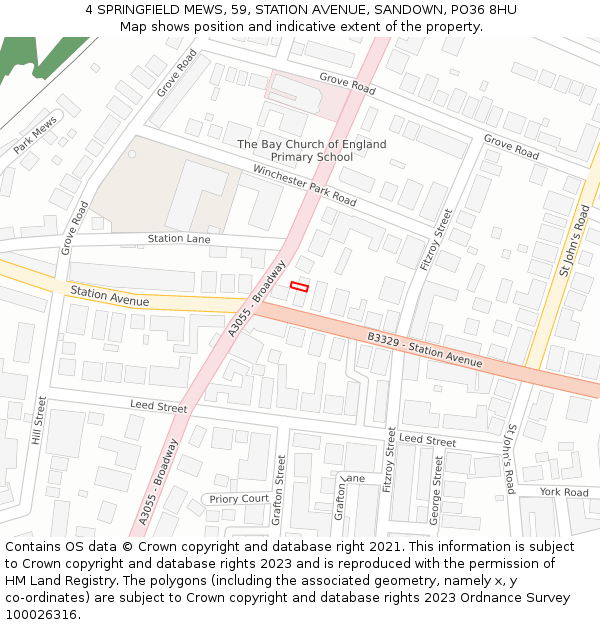 4 SPRINGFIELD MEWS, 59, STATION AVENUE, SANDOWN, PO36 8HU: Location map and indicative extent of plot