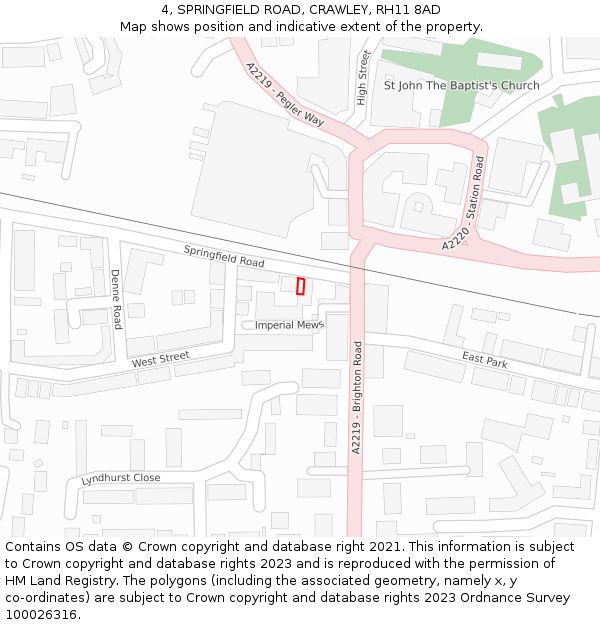 4, SPRINGFIELD ROAD, CRAWLEY, RH11 8AD: Location map and indicative extent of plot