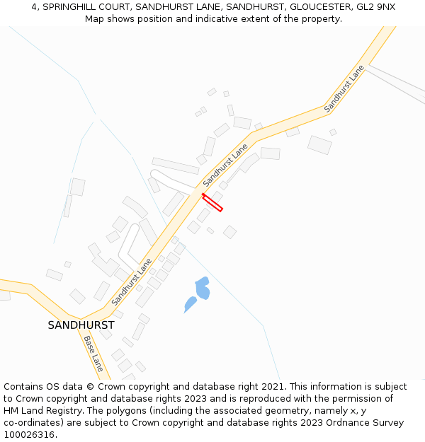 4, SPRINGHILL COURT, SANDHURST LANE, SANDHURST, GLOUCESTER, GL2 9NX: Location map and indicative extent of plot