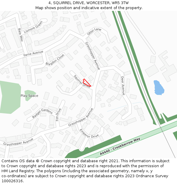 4, SQUIRREL DRIVE, WORCESTER, WR5 3TW: Location map and indicative extent of plot