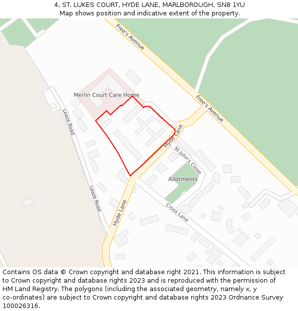 4, ST. LUKES COURT, HYDE LANE, MARLBOROUGH, SN8 1YU: Location map and indicative extent of plot
