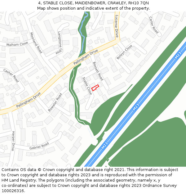 4, STABLE CLOSE, MAIDENBOWER, CRAWLEY, RH10 7QN: Location map and indicative extent of plot