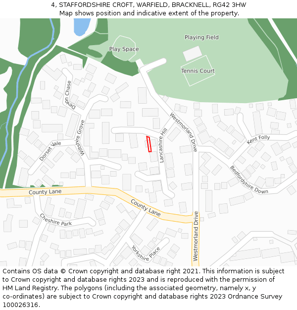 4, STAFFORDSHIRE CROFT, WARFIELD, BRACKNELL, RG42 3HW: Location map and indicative extent of plot