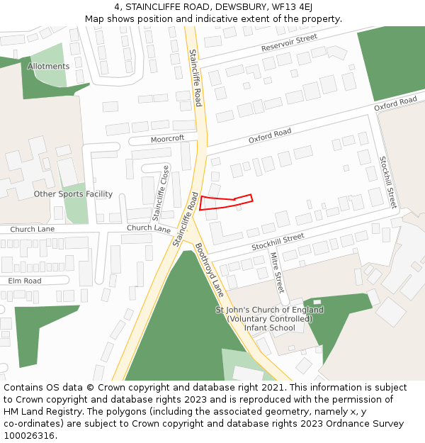 4, STAINCLIFFE ROAD, DEWSBURY, WF13 4EJ: Location map and indicative extent of plot