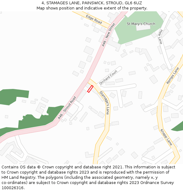 4, STAMAGES LANE, PAINSWICK, STROUD, GL6 6UZ: Location map and indicative extent of plot
