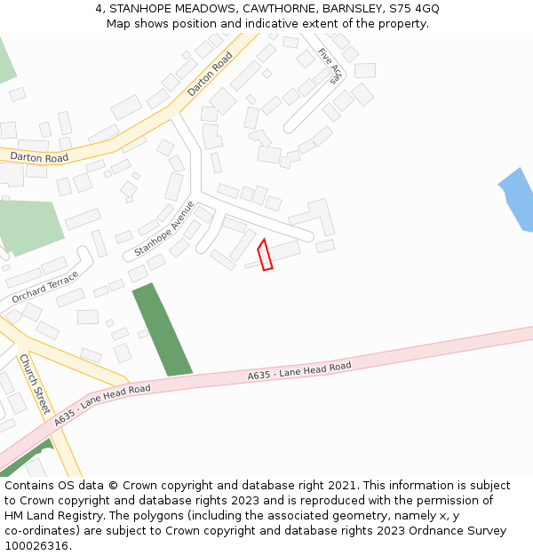 4, STANHOPE MEADOWS, CAWTHORNE, BARNSLEY, S75 4GQ: Location map and indicative extent of plot