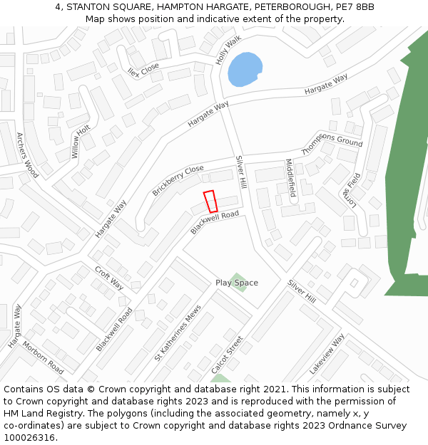 4, STANTON SQUARE, HAMPTON HARGATE, PETERBOROUGH, PE7 8BB: Location map and indicative extent of plot
