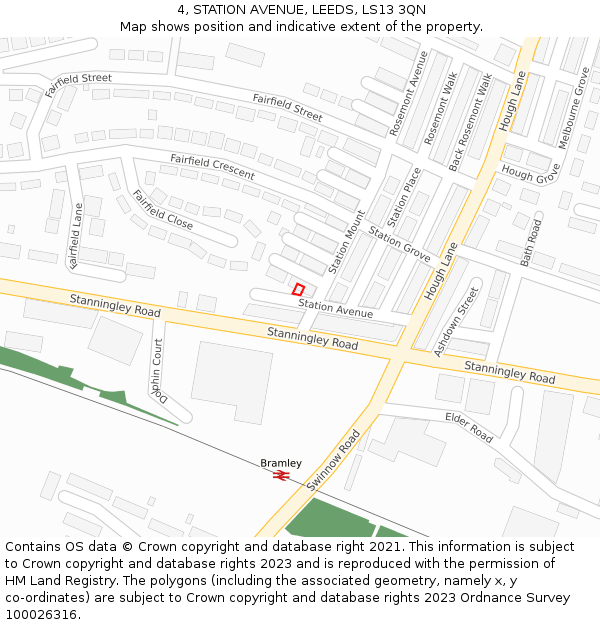 4, STATION AVENUE, LEEDS, LS13 3QN: Location map and indicative extent of plot