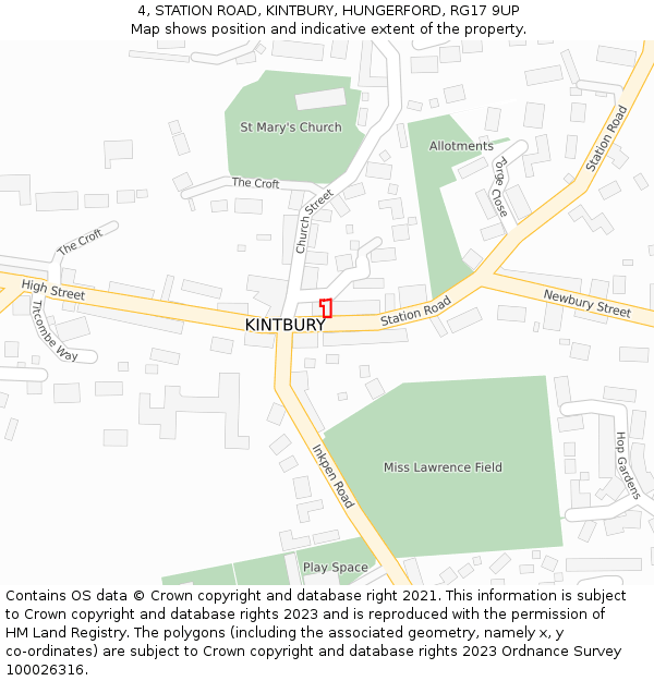 4, STATION ROAD, KINTBURY, HUNGERFORD, RG17 9UP: Location map and indicative extent of plot