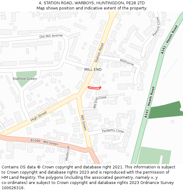 4, STATION ROAD, WARBOYS, HUNTINGDON, PE28 2TD: Location map and indicative extent of plot