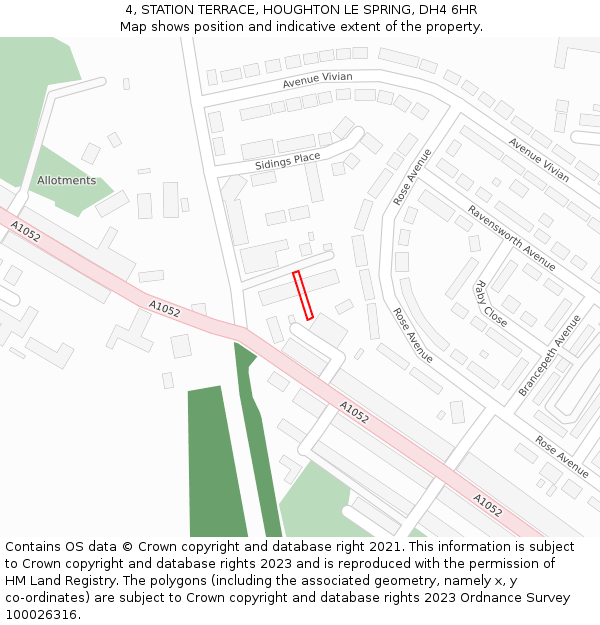4, STATION TERRACE, HOUGHTON LE SPRING, DH4 6HR: Location map and indicative extent of plot