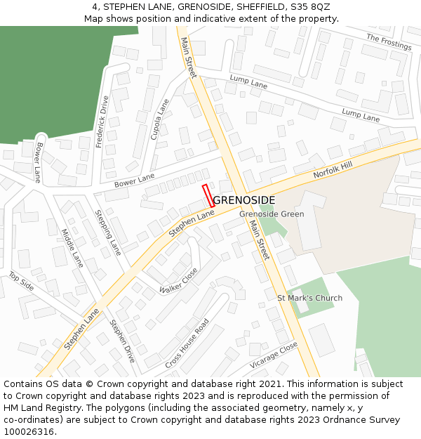 4, STEPHEN LANE, GRENOSIDE, SHEFFIELD, S35 8QZ: Location map and indicative extent of plot