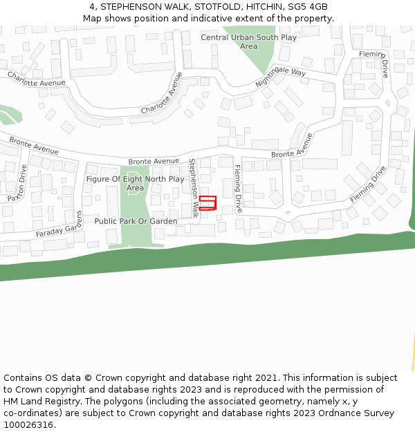 4, STEPHENSON WALK, STOTFOLD, HITCHIN, SG5 4GB: Location map and indicative extent of plot