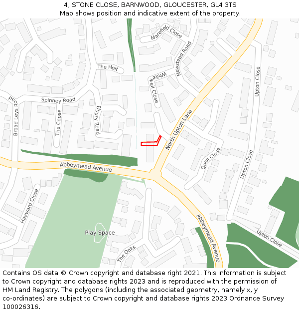 4, STONE CLOSE, BARNWOOD, GLOUCESTER, GL4 3TS: Location map and indicative extent of plot