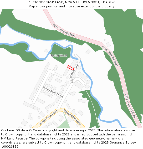 4, STONEY BANK LANE, NEW MILL, HOLMFIRTH, HD9 7LW: Location map and indicative extent of plot