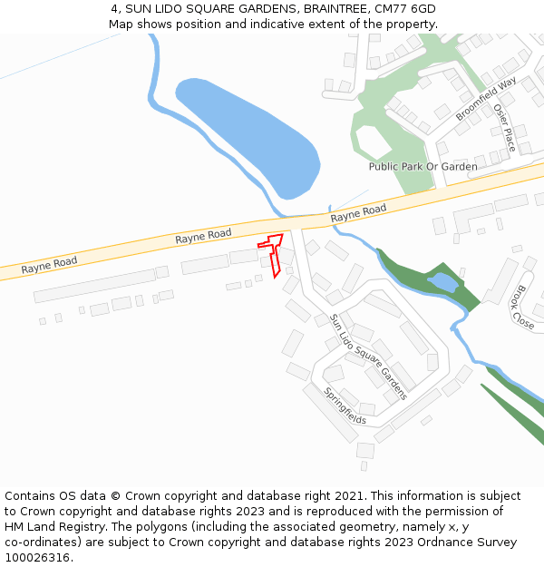 4, SUN LIDO SQUARE GARDENS, BRAINTREE, CM77 6GD: Location map and indicative extent of plot