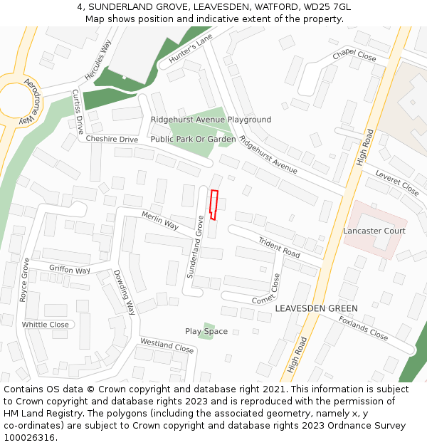 4, SUNDERLAND GROVE, LEAVESDEN, WATFORD, WD25 7GL: Location map and indicative extent of plot