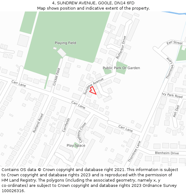 4, SUNDREW AVENUE, GOOLE, DN14 6FD: Location map and indicative extent of plot