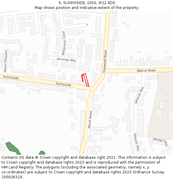 4, SUNNYSIDE, DISS, IP22 4DS: Location map and indicative extent of plot