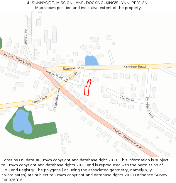4, SUNNYSIDE, MISSION LANE, DOCKING, KING'S LYNN, PE31 8NL: Location map and indicative extent of plot