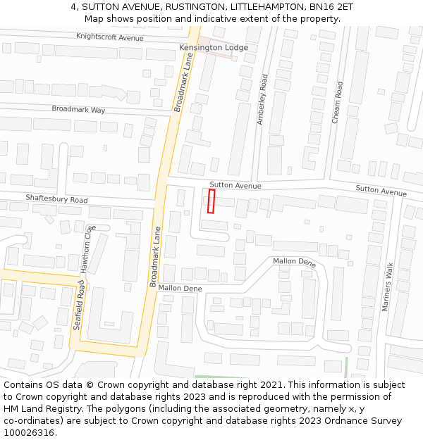 4, SUTTON AVENUE, RUSTINGTON, LITTLEHAMPTON, BN16 2ET: Location map and indicative extent of plot