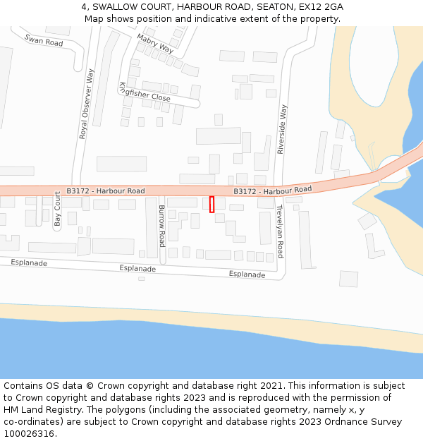 4, SWALLOW COURT, HARBOUR ROAD, SEATON, EX12 2GA: Location map and indicative extent of plot