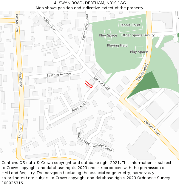 4, SWAN ROAD, DEREHAM, NR19 1AG: Location map and indicative extent of plot
