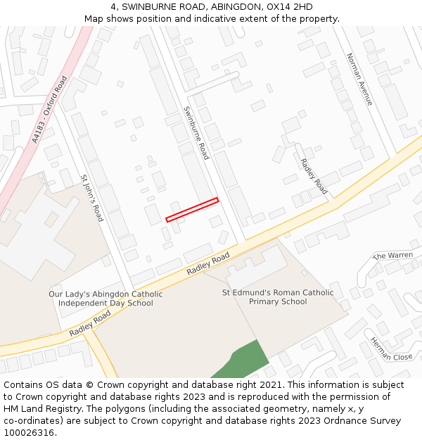 4, SWINBURNE ROAD, ABINGDON, OX14 2HD: Location map and indicative extent of plot