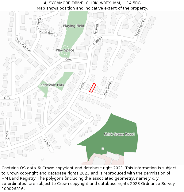 4, SYCAMORE DRIVE, CHIRK, WREXHAM, LL14 5RG: Location map and indicative extent of plot