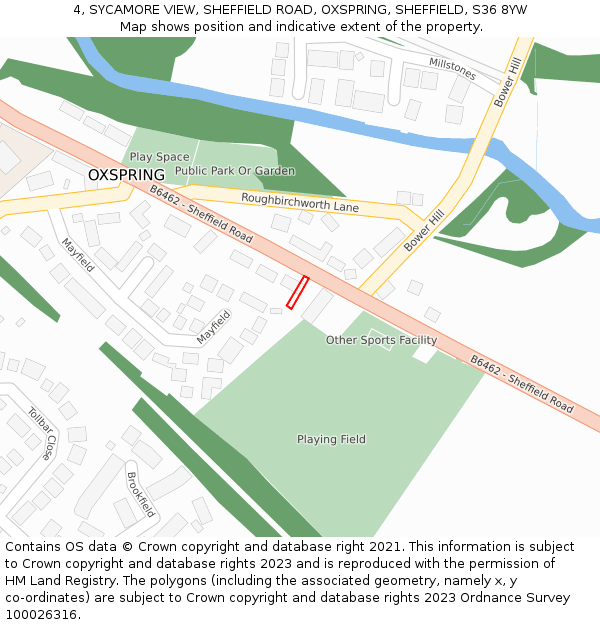 4, SYCAMORE VIEW, SHEFFIELD ROAD, OXSPRING, SHEFFIELD, S36 8YW: Location map and indicative extent of plot