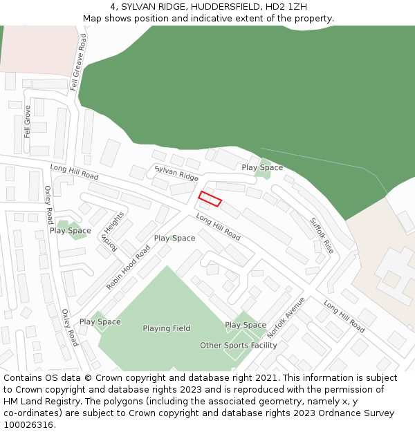 4, SYLVAN RIDGE, HUDDERSFIELD, HD2 1ZH: Location map and indicative extent of plot