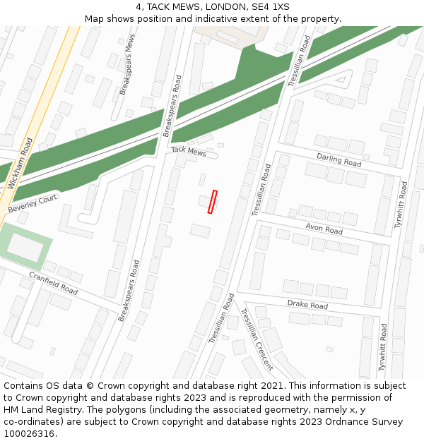 4, TACK MEWS, LONDON, SE4 1XS: Location map and indicative extent of plot