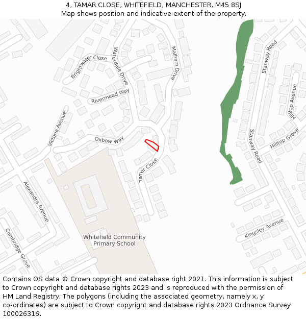 4, TAMAR CLOSE, WHITEFIELD, MANCHESTER, M45 8SJ: Location map and indicative extent of plot