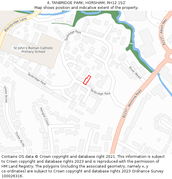 4, TANBRIDGE PARK, HORSHAM, RH12 1SZ: Location map and indicative extent of plot