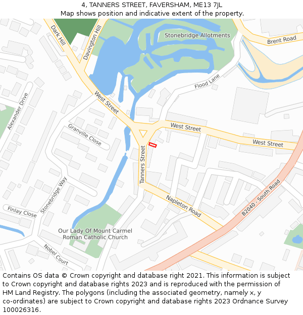 4, TANNERS STREET, FAVERSHAM, ME13 7JL: Location map and indicative extent of plot